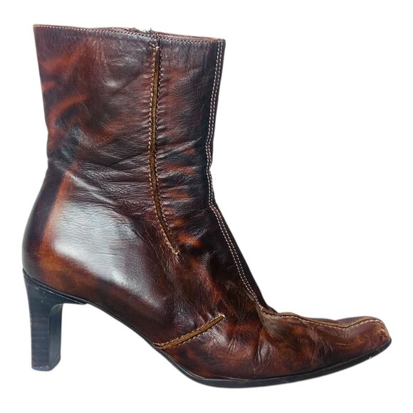 Sesto Meucci Womens Brown Leather Ankle Boots Heeled Almond Toe Side Zip 9M - Picture 1 of 10